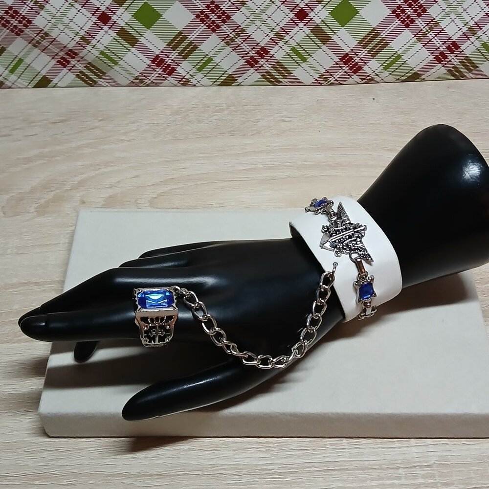 Edgy Wide & Blue Faux Leather Wide Snap Bracelet, 6-8" Slave Cuff Fashion #44